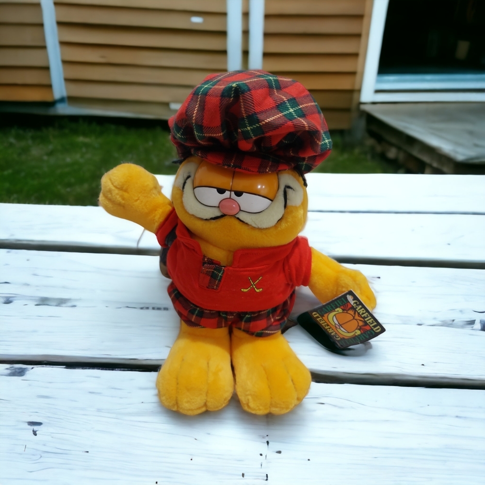 Vintage 1978 Garfield 12" Plush Stuffed Animal Sporting Cat Golfer Fine Toy EUC